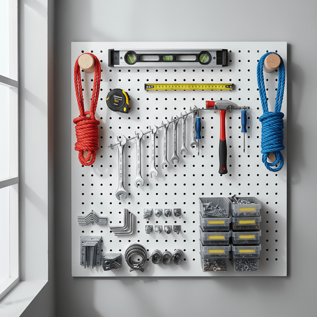 Pegboard display of household tools