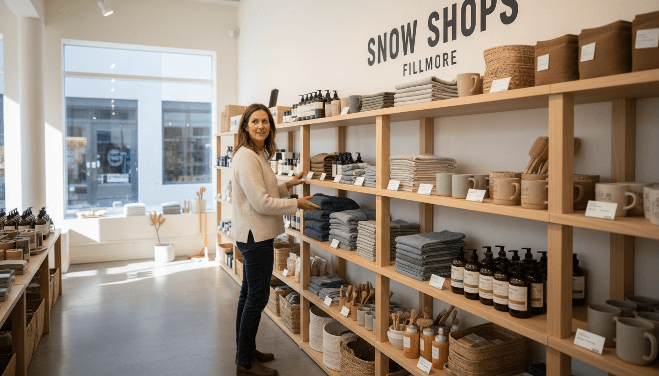 Customer browsing seasonal products and home essentials at Snow Shops