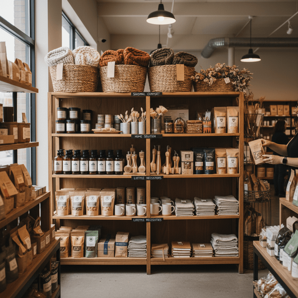 Seasonal essentials and everyday products displayed