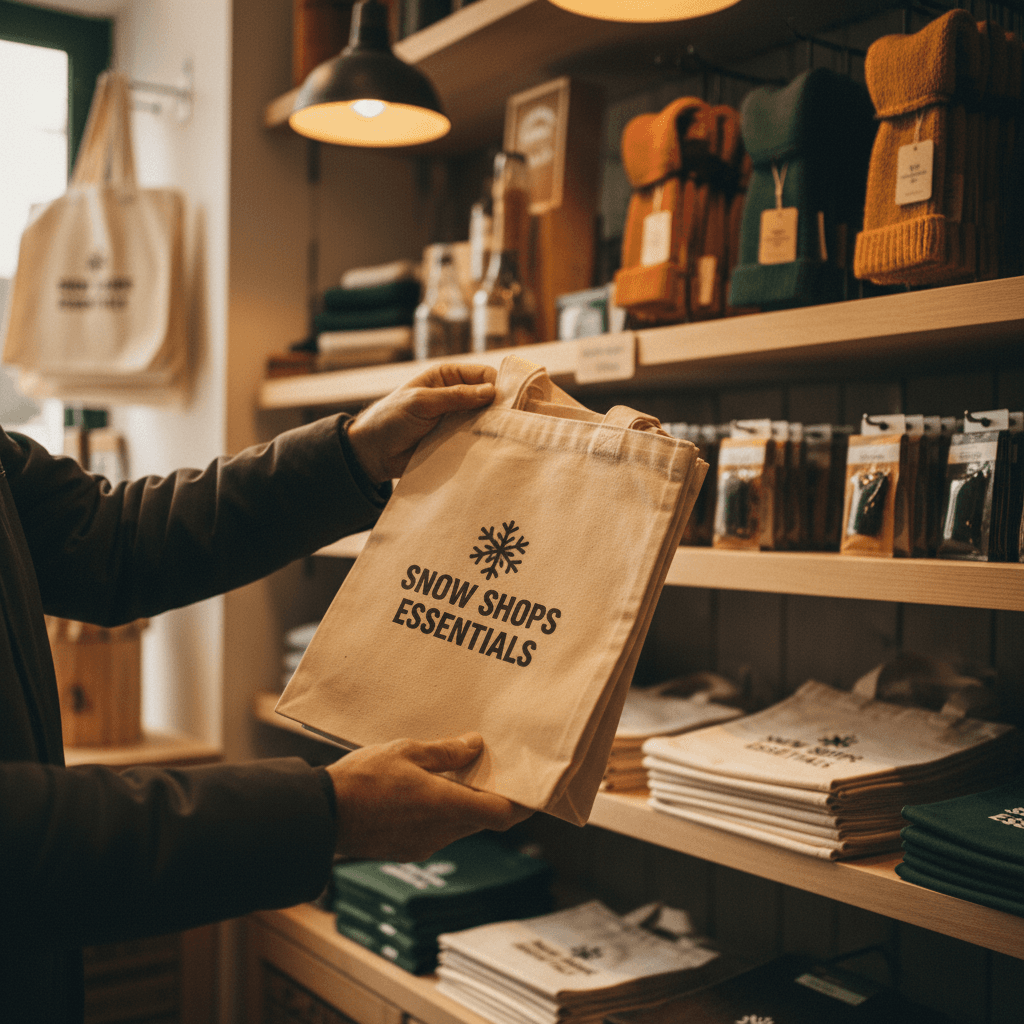 Customer selecting a practical product from Snow Shops display