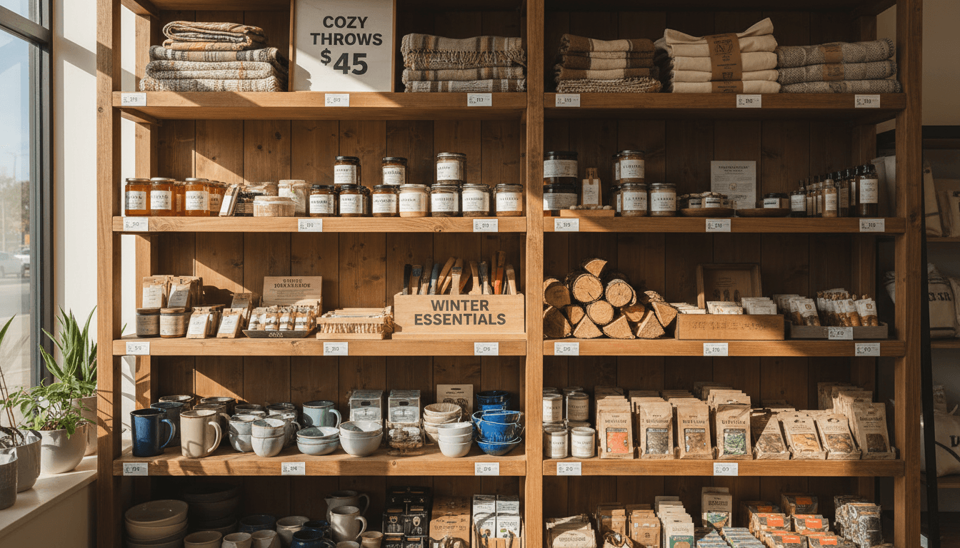 Well-organized product shelves at Snow Shops in Fillmore, Utah